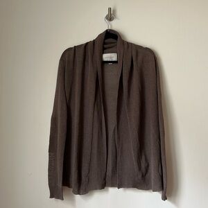 Brochu Walker Linen Cotton Brown Cardigan with Gold Leather Elbow Patches, S